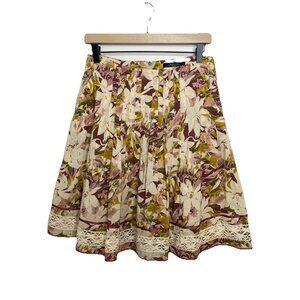 Max Mara Weekend Floral Skirt Lace Hem Lightweight Woven Cotton Pink Cream Sz 4